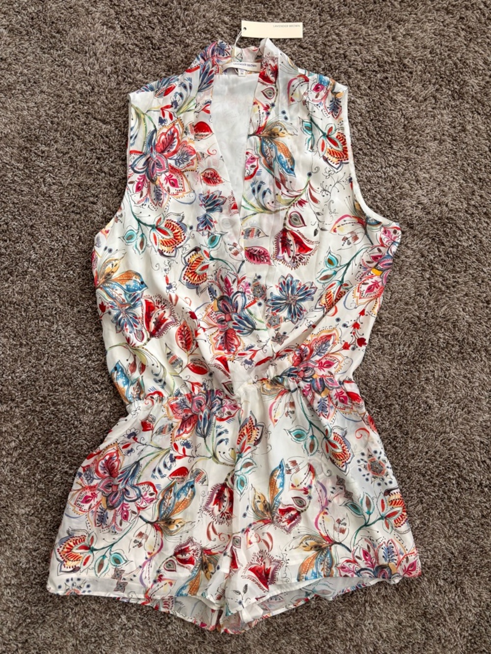 Lavender Brown 100% Silk Floral Romper – NWT | Boho Luxe | Size M - Picture 2 of 9